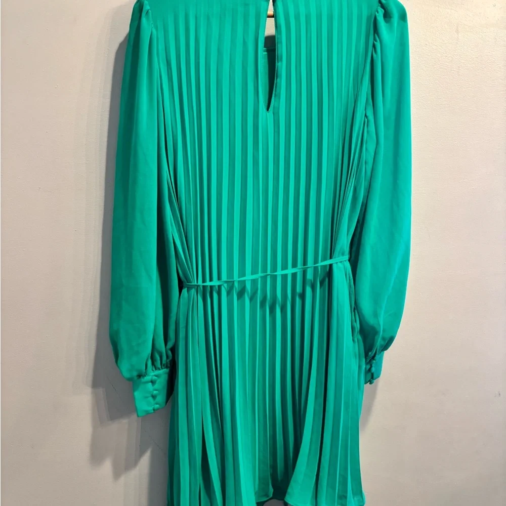 Torrid Vibrant Green Long Sleeve Dress Easter spring pleated midi size 12 - Picture 6 of 16